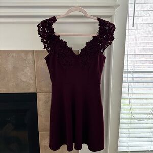 Elegant Burgundy Dress with Lace Detail